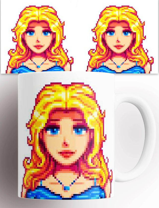 Anime Merchandise Mugs - Stardew Valley Dorfbewohner Pixel-Porträt Weiße Keramik-Kaffeetasse